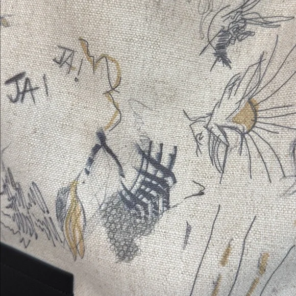 Adolfo Dominguez NWT linen canvas clutch handbag in cream with abstract designs - Picture 2 of 7